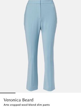 Veronica Beard Arte cropped wool blend Sky Blue Slim Pants.